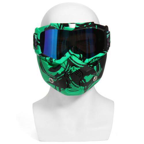 (Light Green) Motorcycle Helmet Detachable Modular Mask Shield Goggles Full Face Protect
