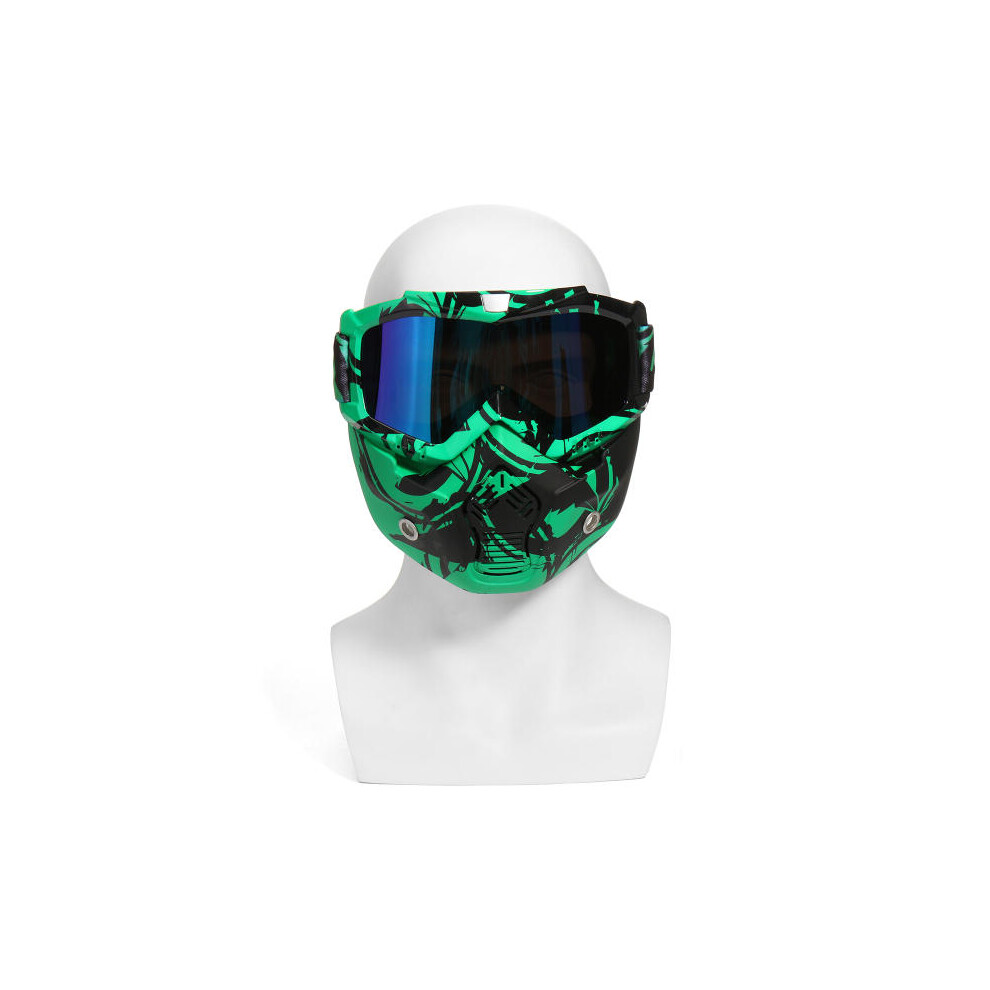 (Light Green) Motorcycle Helmet Detachable Modular Mask Shield Goggles Full Face Protect