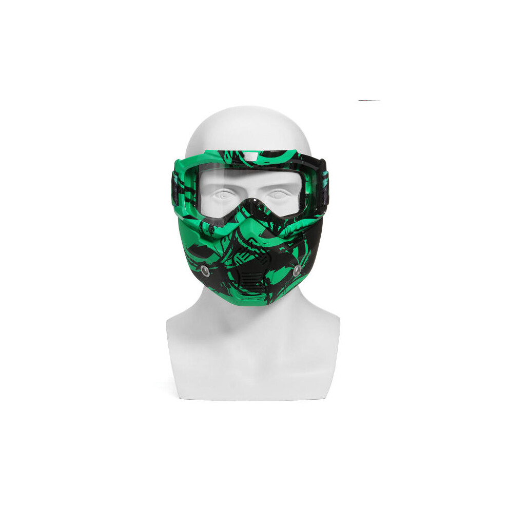(Clear) Motorcycle Helmet Detachable Modular Mask Shield Goggles Full Face Protect Green 1138392236031