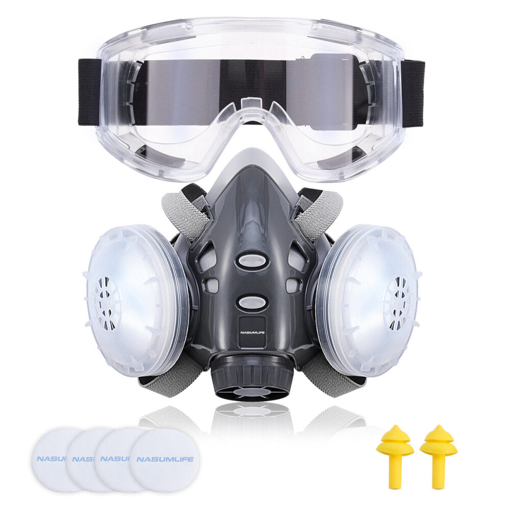 Respiratory Face Cover Mask Reusable Glasses Goggle with Ear Plugs Filters for Dust Protection Polishing
