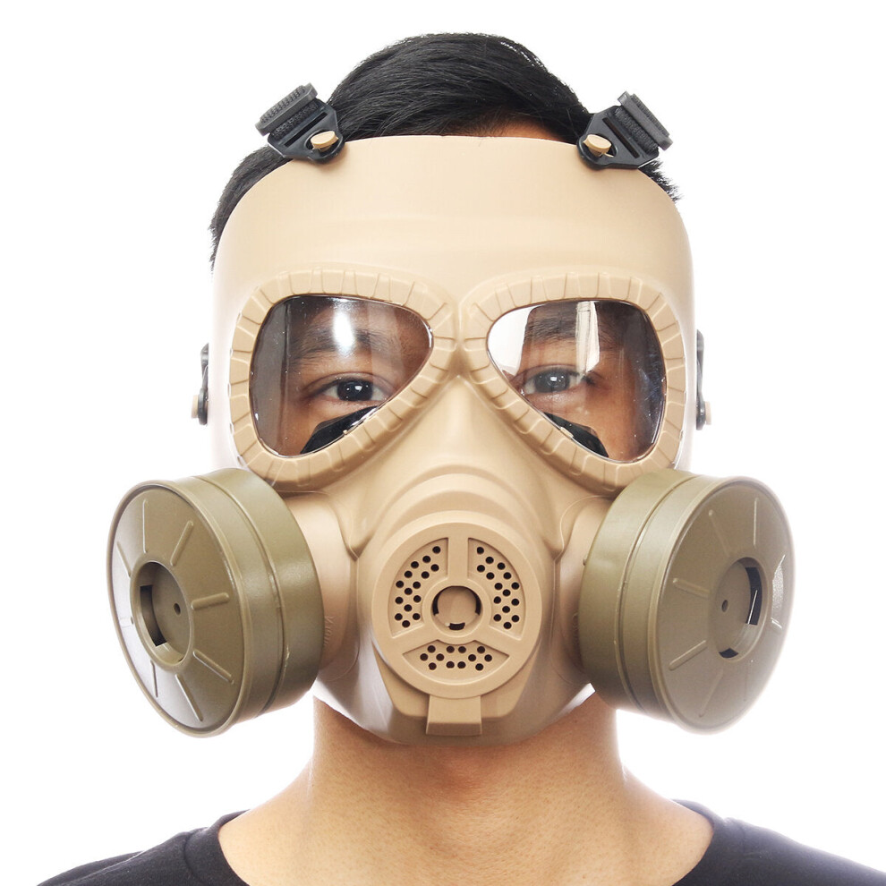 (Sand) Breathable Gas Mask Double Filter Fan CS Edition Perspiration Dust Face Guard