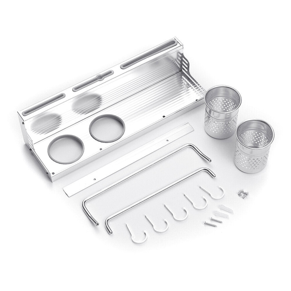 (60) Space Aluminum Kitchen Rack Double Cup Chopstick Holder Seasoning Wall Mount Storage for Kitchen Arrangement