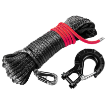 Kit fune sintetica per verricello, gancio per verricello, cinghia di trazione, nero