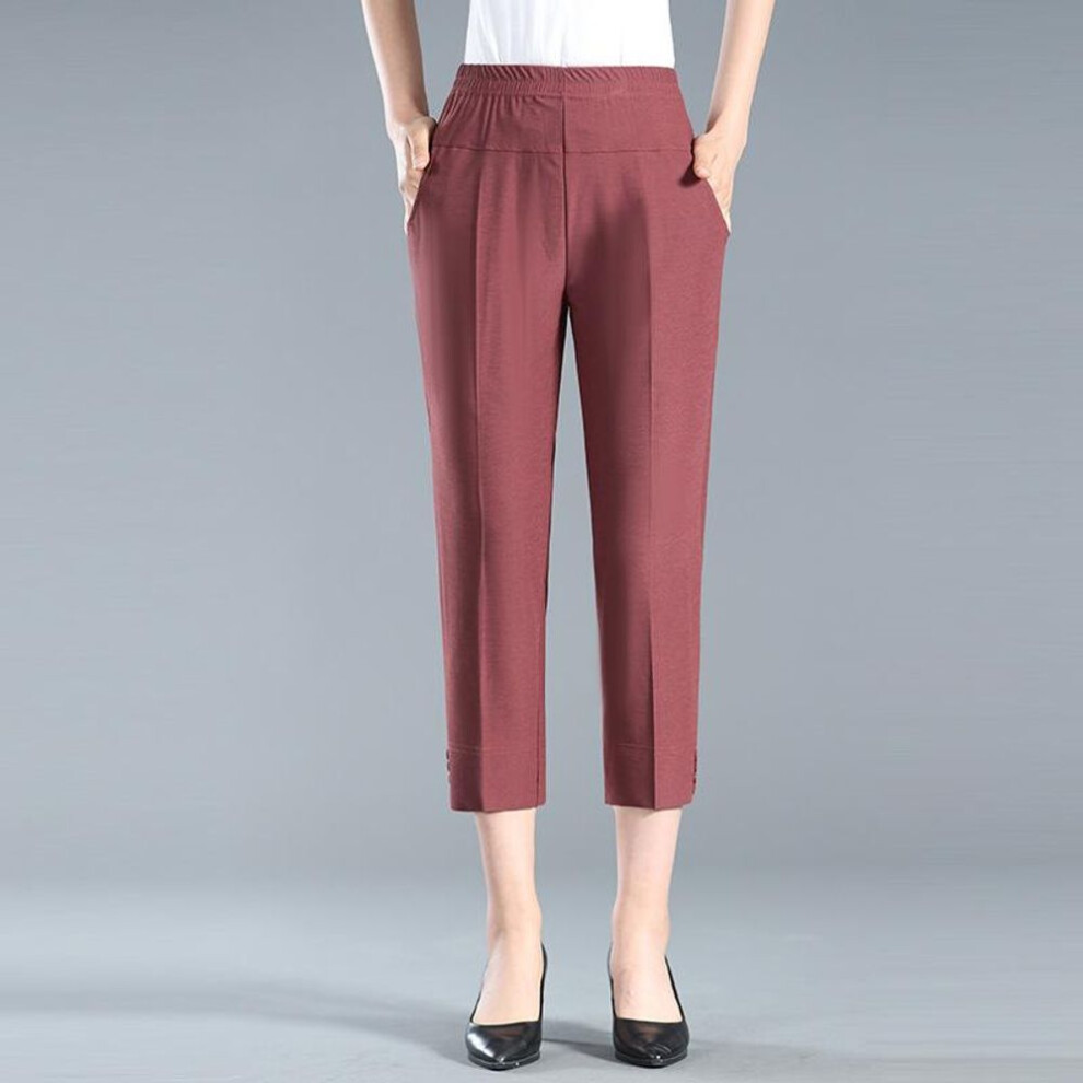 (red, XXXXL) Summer Women Casual Thin Capri Pants Fashion Slim Office Lady High Waist Loose Pencil Pants Black White