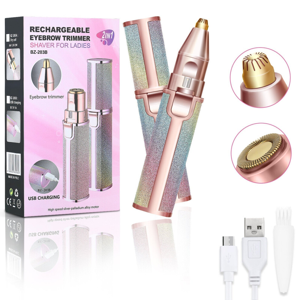 Greenzech 2In1 Electric Eyebrow Trimmer Epilator Facial Hair Remover Painless Usb Rechargeable Eyebrow Shaver