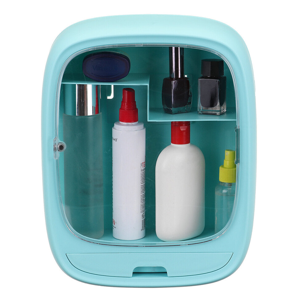 (Blue) Bathroom Wall Hanging Makeup Storage Box Toothbrush Holder Organizer Dustproof Waterproof Organizer