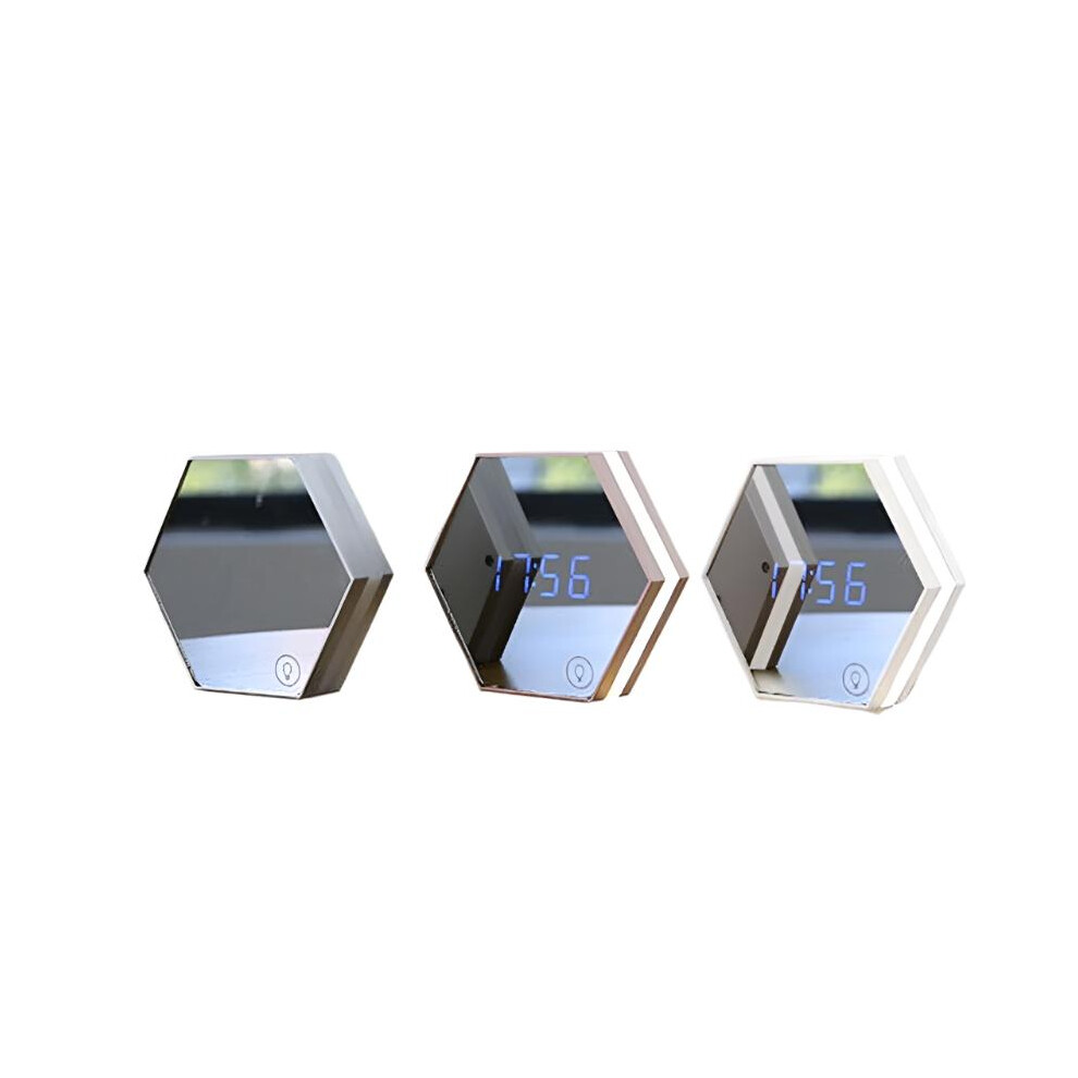 (White) Three-Color Multi-function Mirror LED Makeup Mirror Light Night Light Alarm Clock