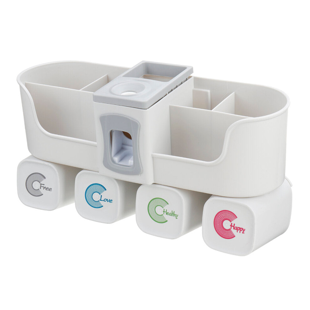 (4 Cups) Wall Mount Toothbrush Holder Auto Toothpaste Dispenser 2/3/4 Cup Holder Organizer Set
