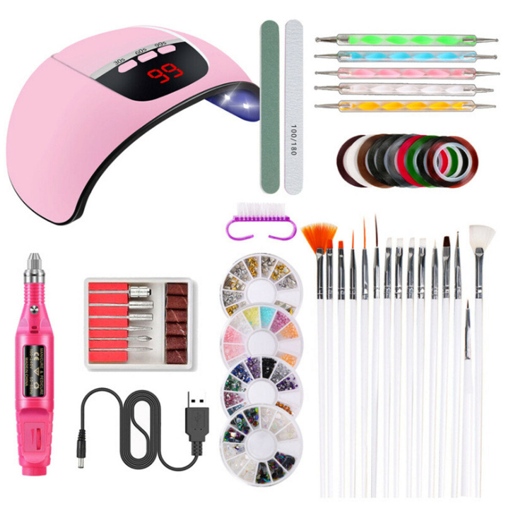 (Pink) Nail Lamp Sander Nail File Painting Pen Nail Decoration Set