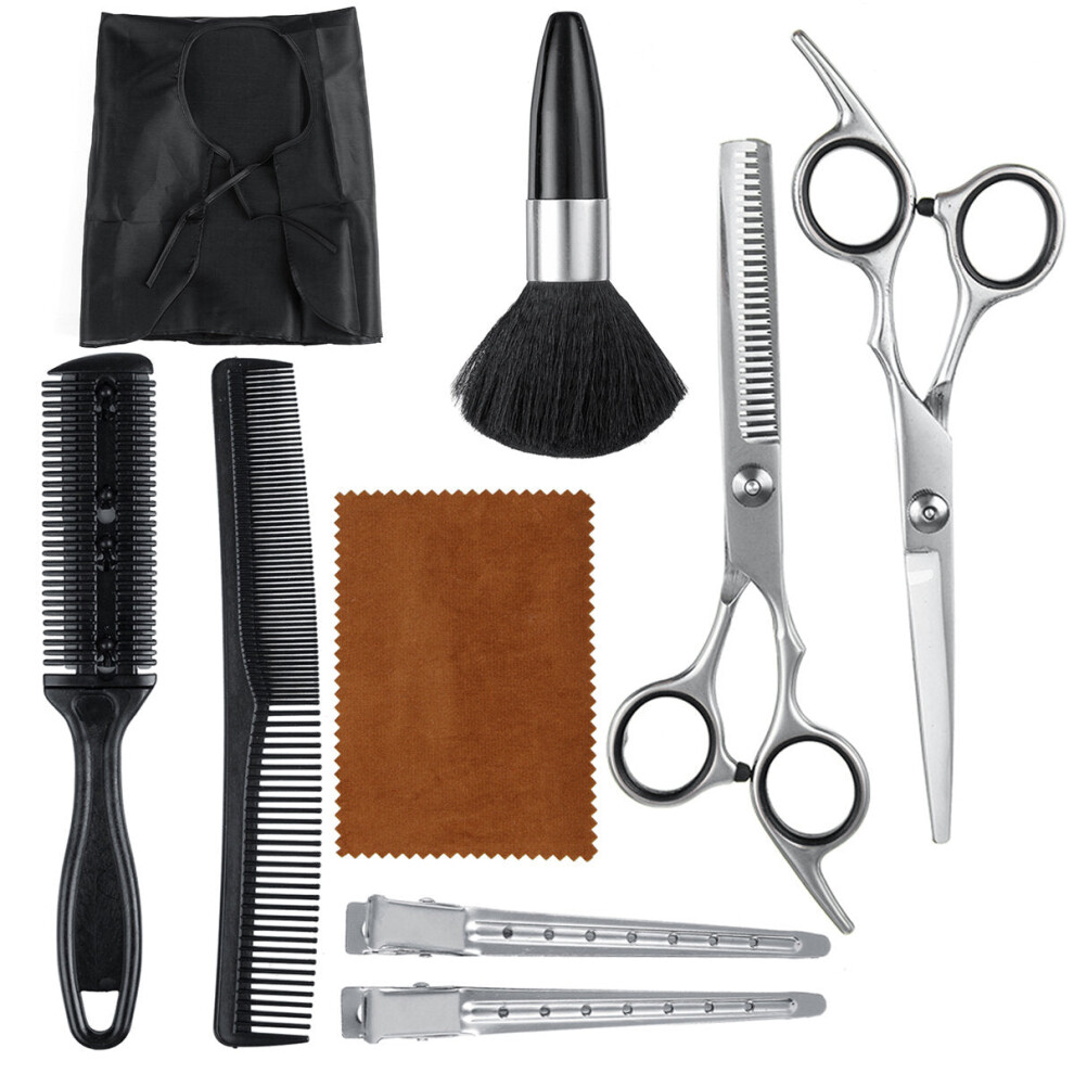 Greenzech Black (Black) 10Pcs Barber Hair Cutting Thinning Scissors Shears Set Salon Hair Trimmer Pro Hairdressing Tool