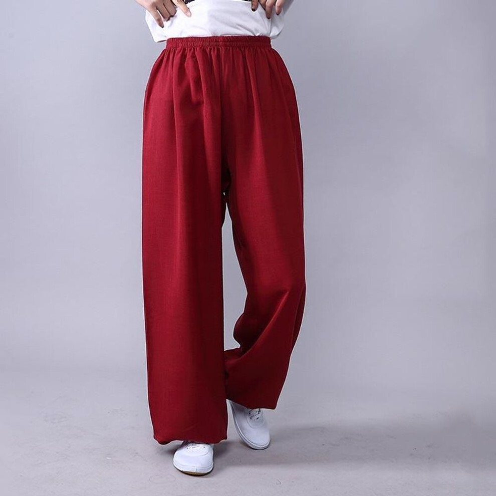 (red, XS) Spring And Summer Women's Cotton Linen Tai Chi Pants Lantern Breathable Martial Arts Pants Yoga Taekwondo Boxing Karate Jeet Kune Do Trousers