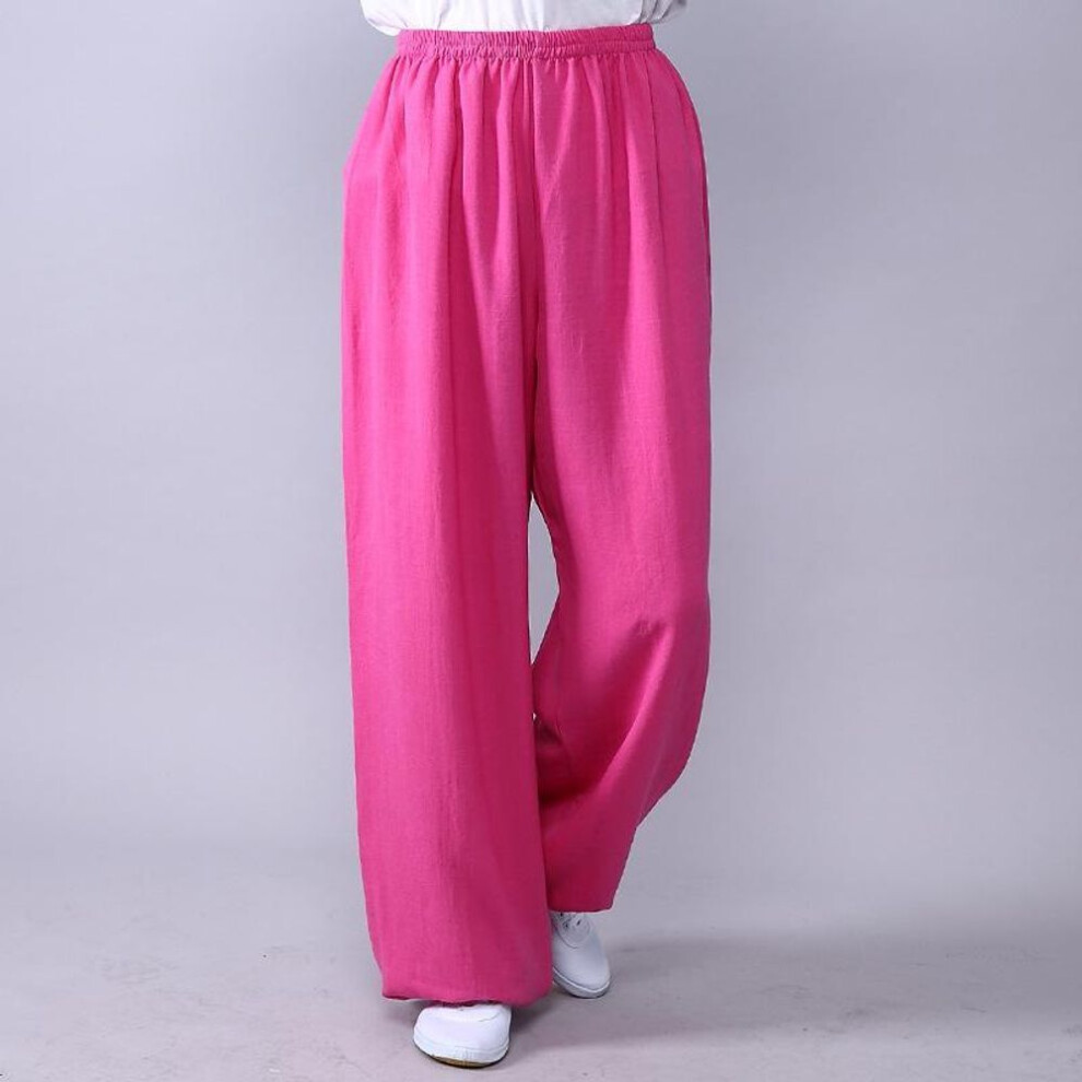 (rose red, XXL) Spring And Summer Women's Cotton Linen Tai Chi Pants Lantern Breathable Martial Arts Pants Yoga Taekwondo Boxing Karate Jeet Kune Do Trousers