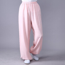 (pink, M) Spring and Summer Women's Cotton Linen Tai Chi Pants Lantern Breathable Martial Arts Pants Yoga Taekwondo Boxing Karate Jeet Kune Do Trousers