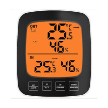 (Black) Large Screen Digital Indoor Outdoor Thermometer Hygrometer Temperature Humidity Table Alarm Clock