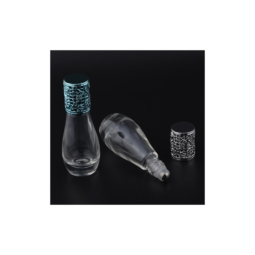 (Blue) 12ml Empty Perfume Bottle Metal Roller Ball Glass Bowling Shape Bottles Refillable Container
