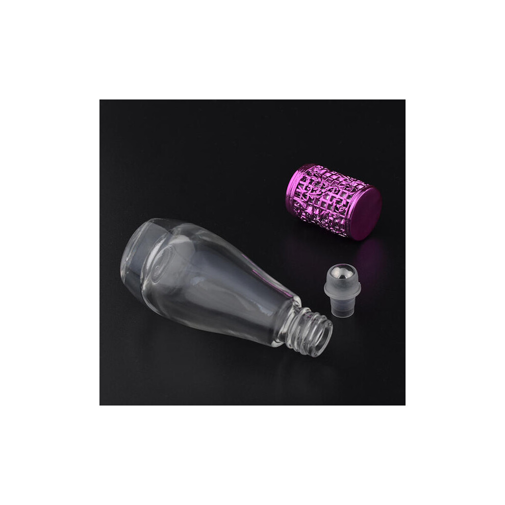 (Pink) 12ml Empty Perfume Bottle Metal Roller Ball Glass Bowling Shape Bottles Refillable Container
