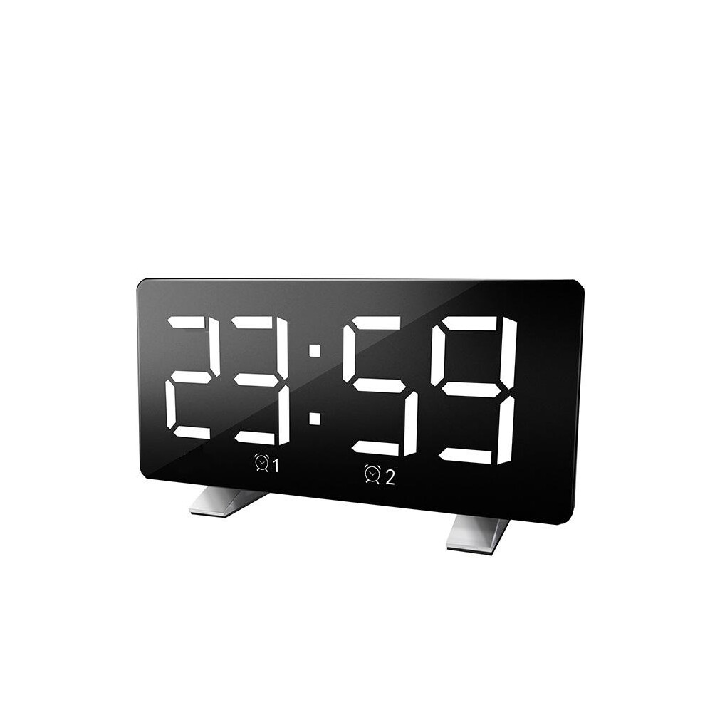 (White) Mirror Digital Display LED Snooze Alarm Clock USB Time Night Mode Clock
