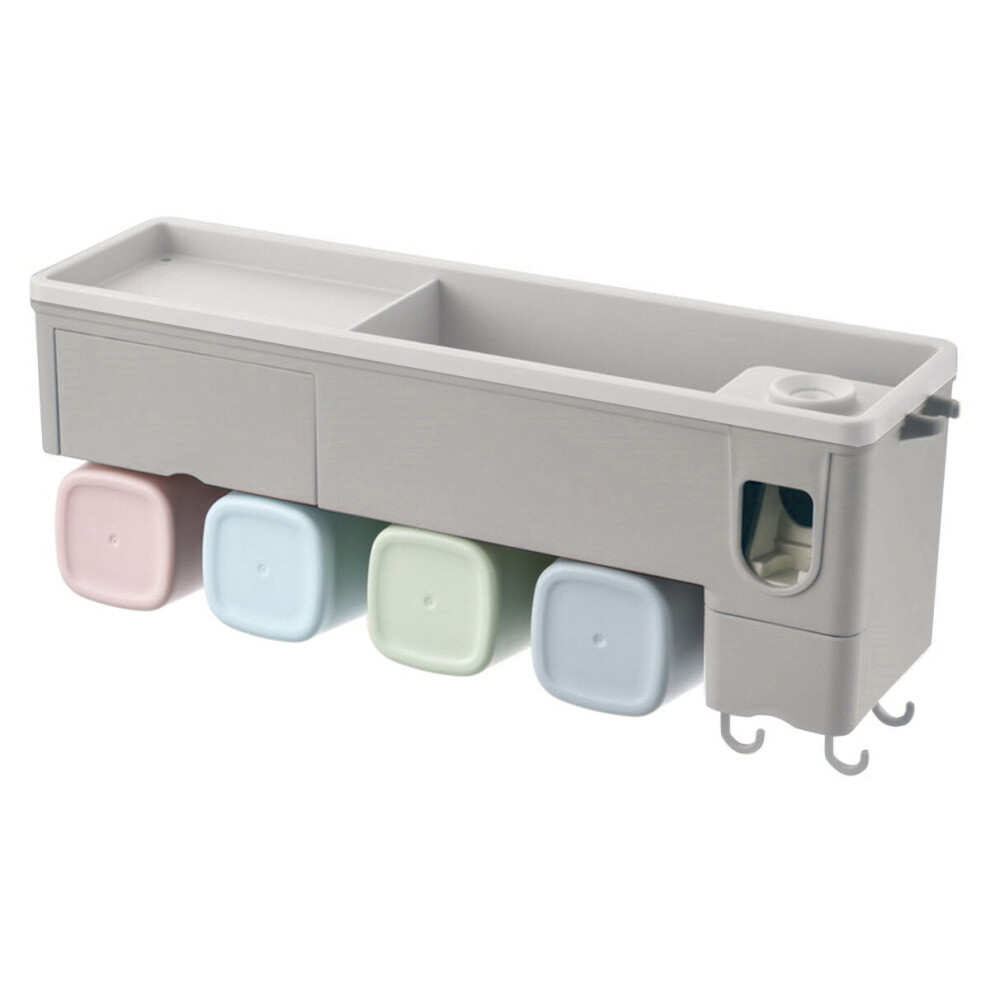 (4 Cups) Wall Mounted Toothbrush Holder Automatic Toothpaste Squeezer Storage Rack Cup Family Set