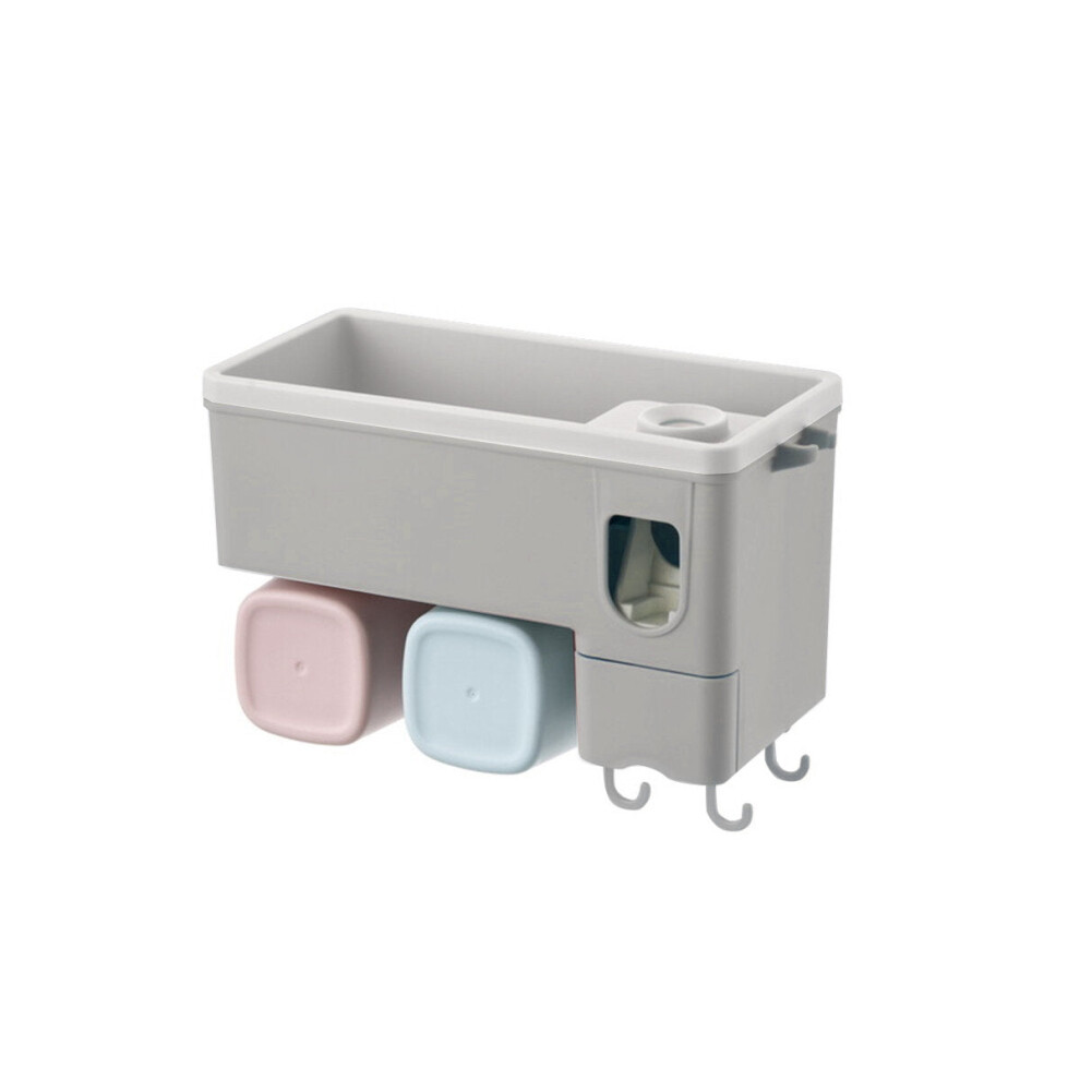 (2 Cups) Wall Mounted Toothbrush Holder Automatic Toothpaste Squeezer Storage Rack Cup Family Set
