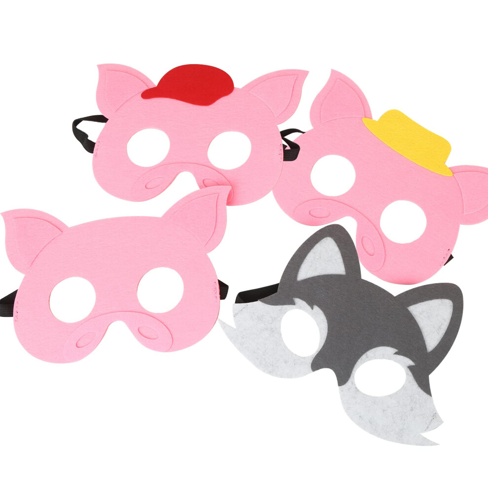 4PCS Three Little Pigs & Big Bad Wolf Masks Costume for Kids (Three Little Pigs)-image-OPC-PFYP5K8-NEW