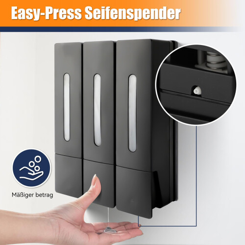Press Liquid Soap Dispenser 400 Ml 3 Chamber Wall Mounted Black 1