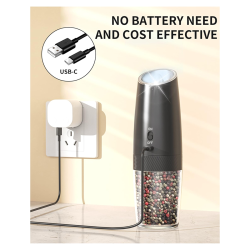 Rechargeable Salt & Pepper Grinder Set with LED Light, 1