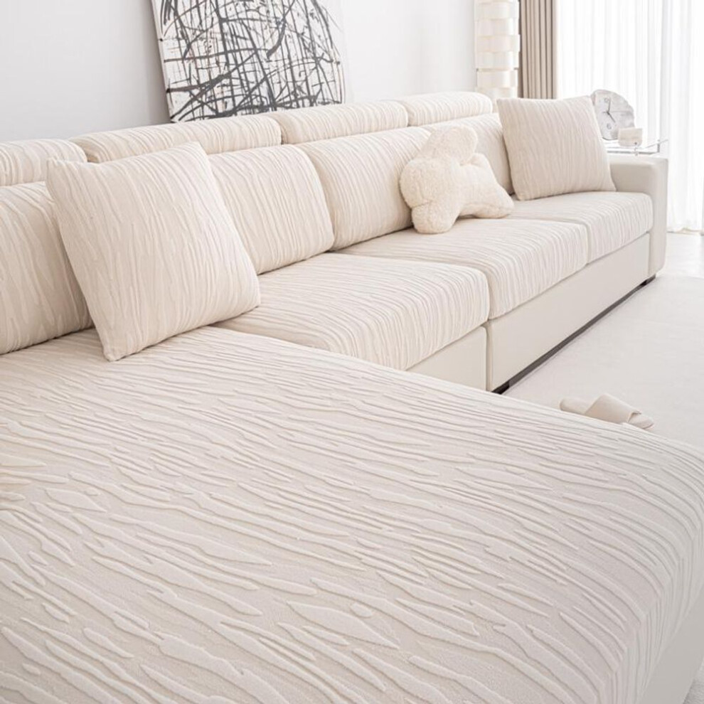 (white, Plus L(3 seater)) Elastic Sofa Cover Jacquard Adjustable Elastic Couch Cover For Living Room Sofa Seat Cover 1 2 3 4 Seat L Shaped Full Set