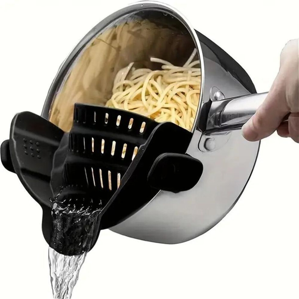 (black) Universal Silicone Clip On Pan Pot Strainer Anti Spill Pasta Pot Strainer Food Grade Fruit Colander For Pasta Fruit Vegetable