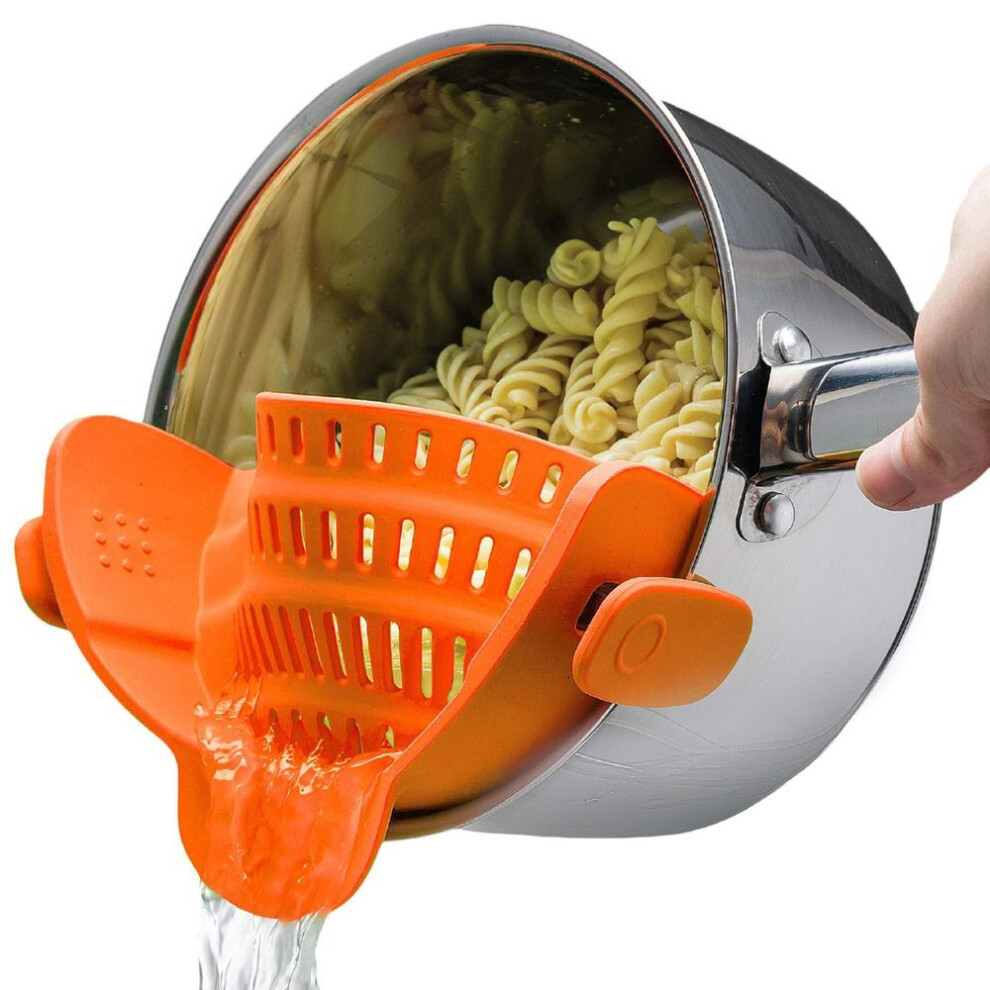 (orange) Universal Silicone Clip On Pan Pot Strainer Anti Spill Pasta Pot Strainer Food Grade Fruit Colander For Pasta Fruit Vegetable