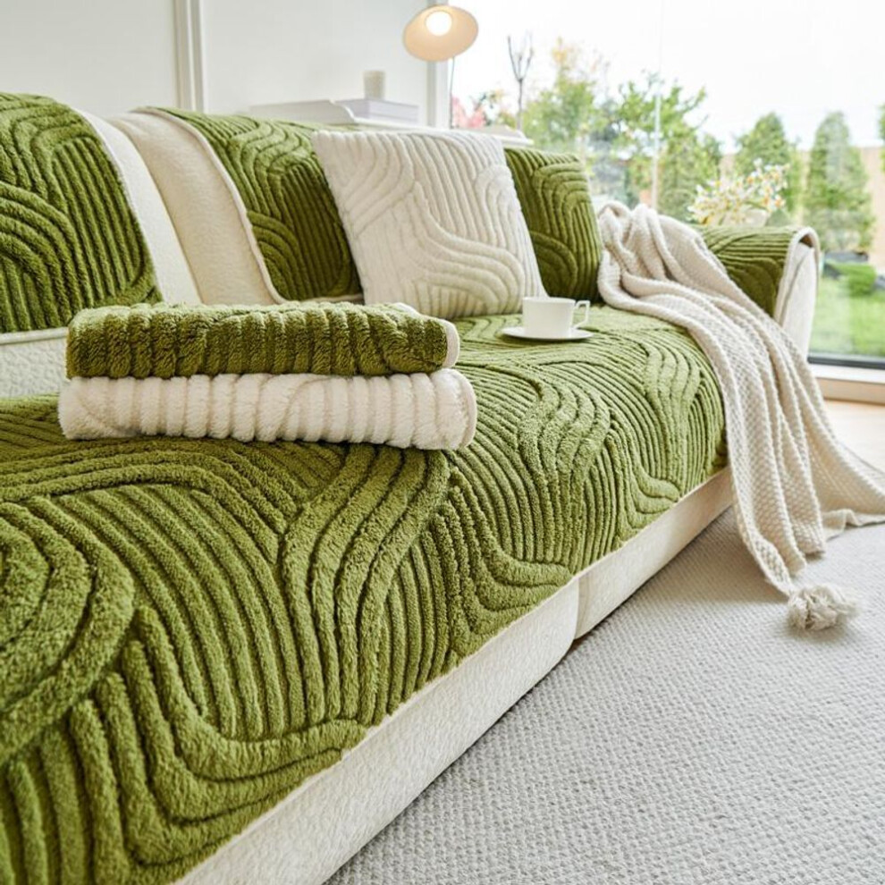 (green, 70x70cm) 1pc Thicken Plush Tail Shape Sofa Cover Autumn And Winter Warm Sofa Mat Solid Color Anti-slip Couch Slipcover For Living Room