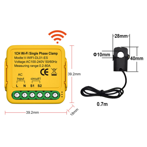 Tuya Wifi Smart Power Meter with Current Transformer Sensor,2CH 1
