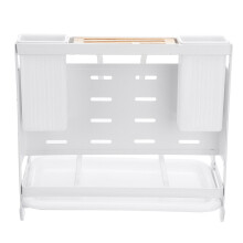 (White) Iron Art Storage Rack Multi Function Knife Holder Pot Cover Storage Rack Removable And Washable Hollow Drain Knife Holder