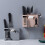 (Blue) Creative Multifunction Kitchen Storage Organization Drain Chopstick Cage Wall Mounted Spoon Fork Racks Holder 8