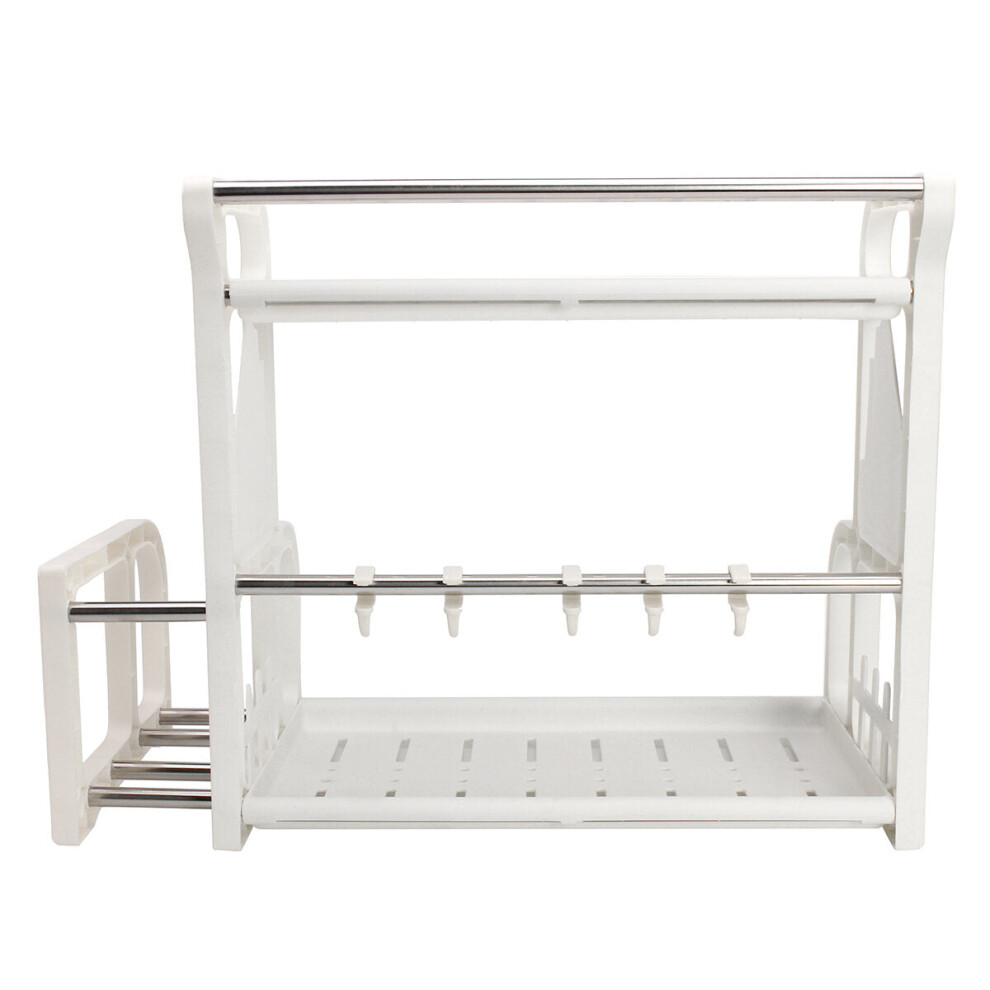 (White, #2 comes without cutting board) Double Layer Spice Jar Rack Storage Shelf Pantry Kitchen Cabinet Cupboard Holder