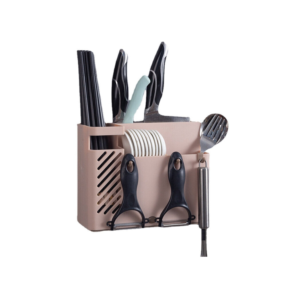 (Pink) Creative Multifunction Kitchen Storage Organization Drain Chopstick Cage Wall Mounted Spoon Fork Racks Holder