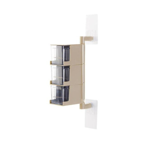 (Beige) Seasoning Box Creative Three-layer Rotary Practical Wall Mounted Flavouring Tool Condiment Box