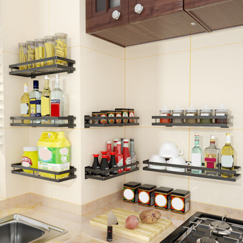 (Type A) Kitchen Wall Shelf Storage Organizer Shelf Spice Rack Punch Free Storage Rack 2