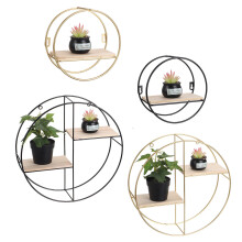 (Black, S) Wood Metal Wall Mounted Shelf Storage Rack Display Shelves Living Room Decor-Black/Gold