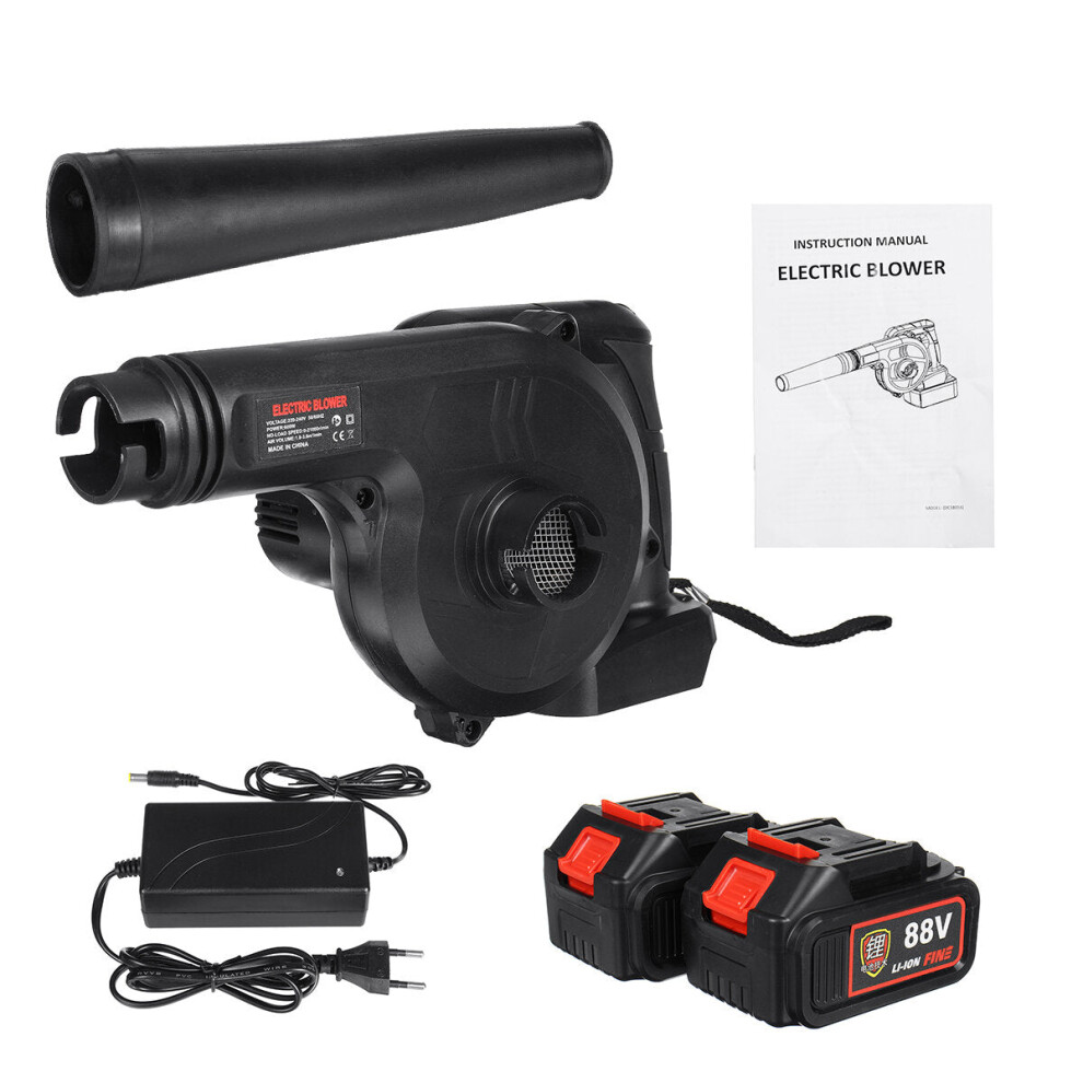 (Two Batteries, EU Plug) 2 IN 1 Wireless Rechargeable Electric Air Blower & Vacuum Suction Dust Cleaner 7 Speeds For Home Car Computer