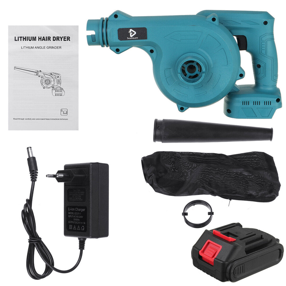 (One Battery, EU Plug) 2 IN 1 Cordless Electric Air Blower Vacuum Suction Leaf Computer Dust Collector Cleaner