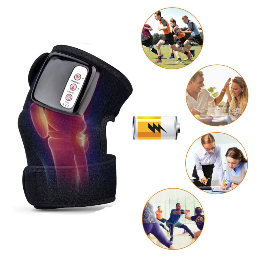 Greenzech Black (Eu Plug) Electric Far Infrared Heating Knee Massager Adjustable Thermal Vibration Physiotherapy Instrument Knee Pad Vibration Massage