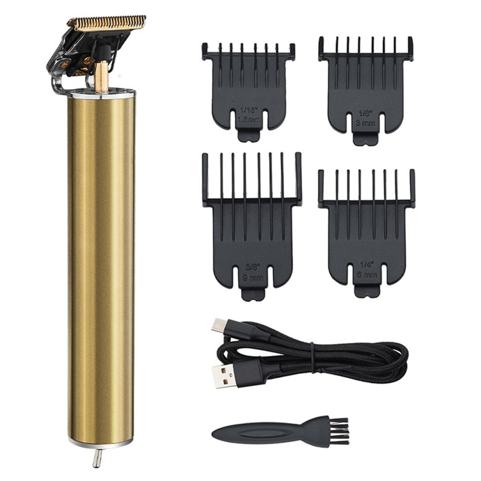 (Gold) USB Rechargeable Cordless Electric Pro T-outliner Hair Trimmer Portable Hair Clipper W/ 4pcs Limit Combs