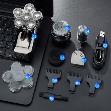 (With Accessories) 8 in 1 Waterproof 6 Heads Electric Shaver LED Cordless Rechargeable Beard Razor Hair Trimmer