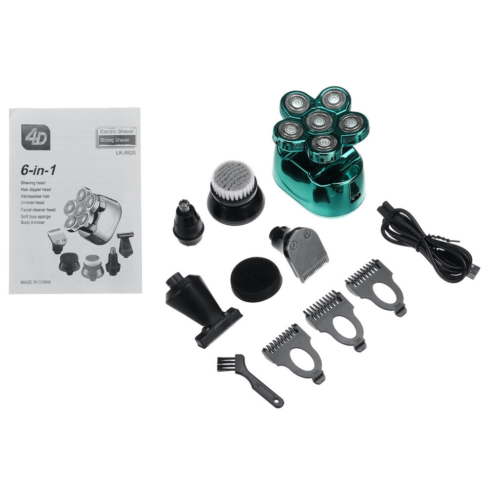 Greenzech (With Accessories) 6-In-1 Multifunctional 6D Floating Heads Electric Shaver Ipx6 Waterproof Dry Wet Dual-Use Electric Razor Led Display Washable Elect