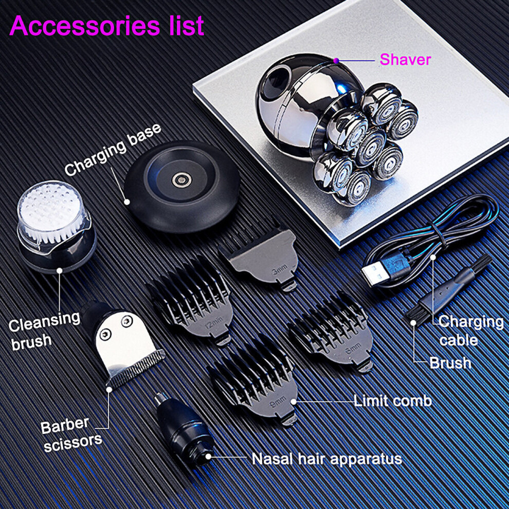 Greenzech (Shaver Set) 5-In-1 7D Cutter Head Electric Shaver Cordless Rechargeable Hair Clipper Led Display Ipx6 Waterproof Eletric Shaver