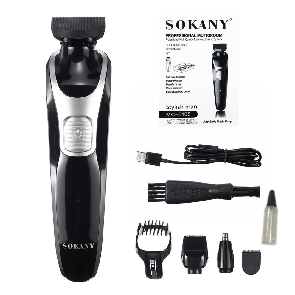 Greenzech Black/Silver 5 In 1 Men Electric Hair Trimmer Low Noise Shaver Cutter Clipper Usb Rechargeable Beard Body Groomer Kit