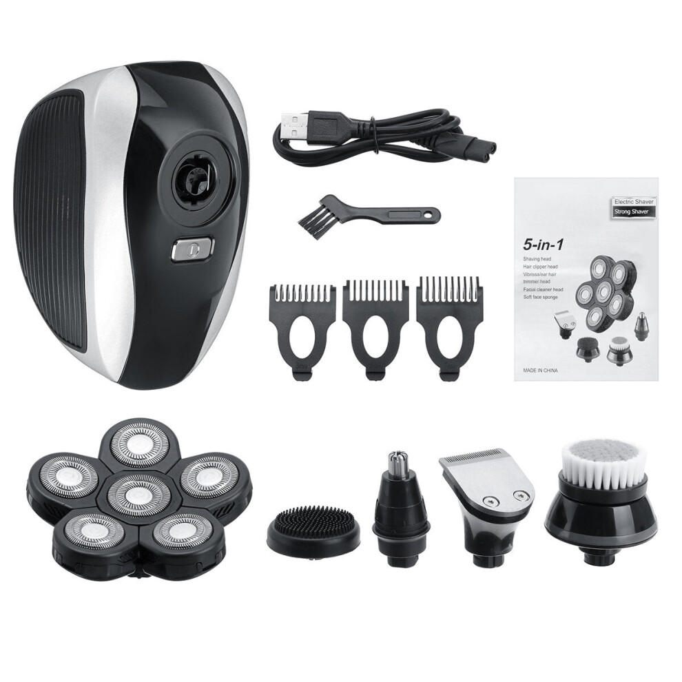 Greenzech Silver (Silver) 5 In 1 Usb Digital Display Rechargeable 6 Heads Bald Head Shaver Hair Trimmer Clipper