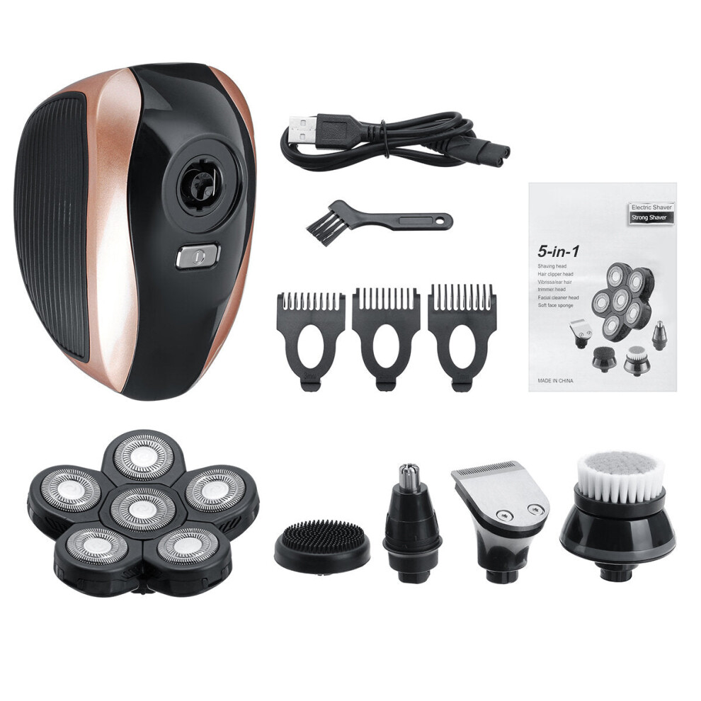 Greenzech Gold (Gold) 5 In 1 Usb Digital Display Rechargeable 6 Heads Bald Head Shaver Hair Trimmer Clipper