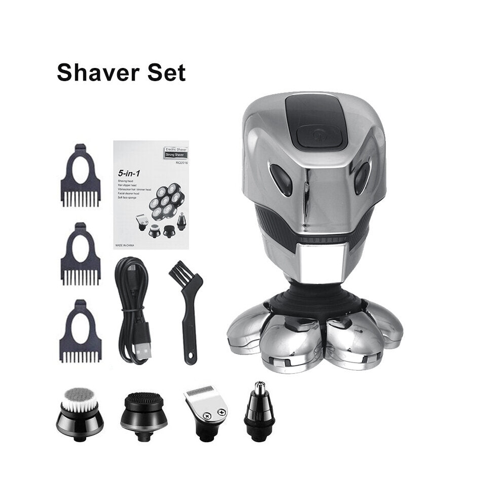 (Shaver Set) 5 in 1 7D Electric Rotary Shaver Wet & Dry Razor Men Bald Head Shavers USB Rechargeable Nose & Ear Hair Trimmer Facial Cleaning Brush