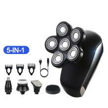 (5-IN-1) 5 In 1 6 Heads Professional Men's Electric Shaver Display Rechargeable Nose Beard Trimmer Razor Facial Cleaning Brush W/ 3pcs Limit Combs